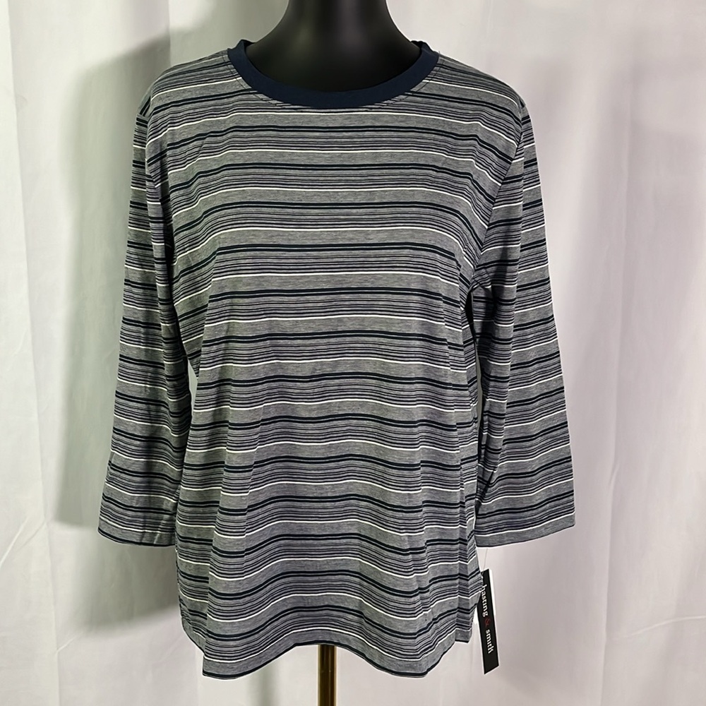 🛍 6 for $35 • NWT Hasting & Smith Black Iris Striped 3/4 Sleeve Crew Neck Shirt